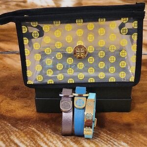 Rustic Cuff Black and Yellow Pouch with 3 Colorful Bracelets